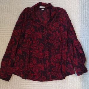 Coldwater Creek Red and Black Floral Blouse